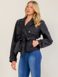 WOMEN'S LONG SLEEVE BUTTON CLOSURE SELF TIE FRONT POCKETS JACKET