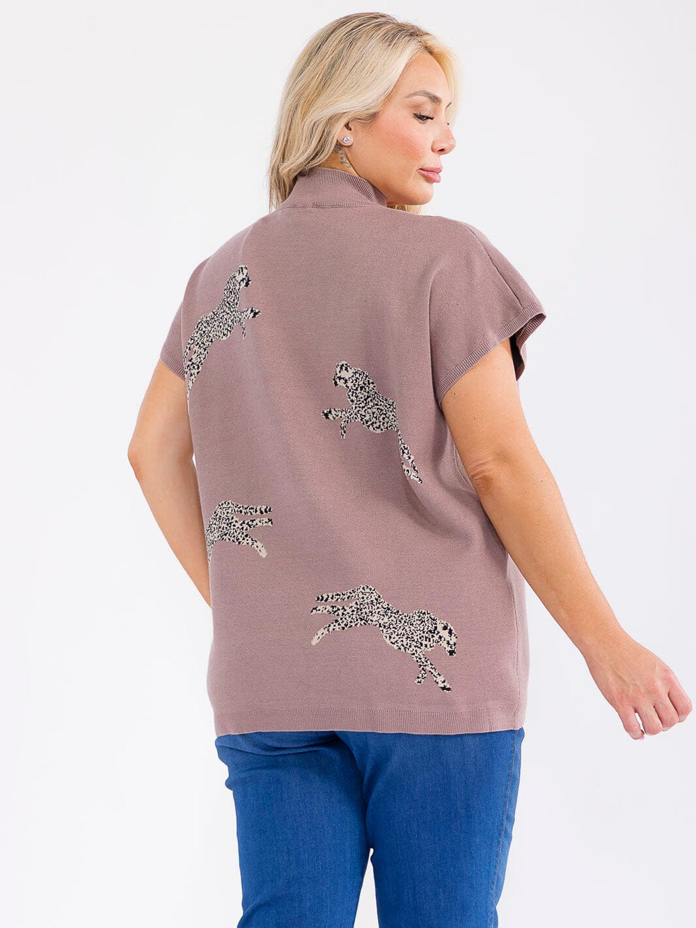 PLUS SIZE SHORT SLEEVE MOCK NECK GRAPHIC TOP