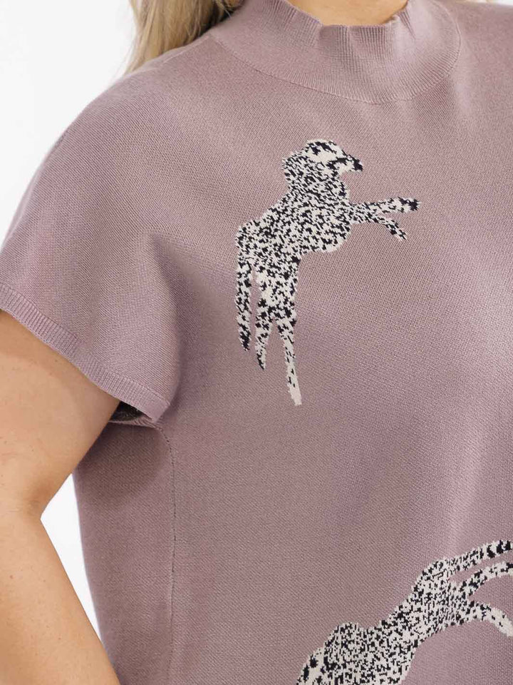 PLUS SIZE SHORT SLEEVE MOCK NECK GRAPHIC TOP