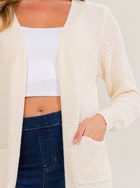 WOMEN'S LONG SLEEVE OPEN FRONT POCKETS KNIT CARDIGAN