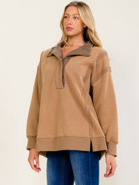 WOMEN'S LONG SLEEVE V-NECK BUTTON CLOSURE OVERSIZED PULLOVER SWEATER