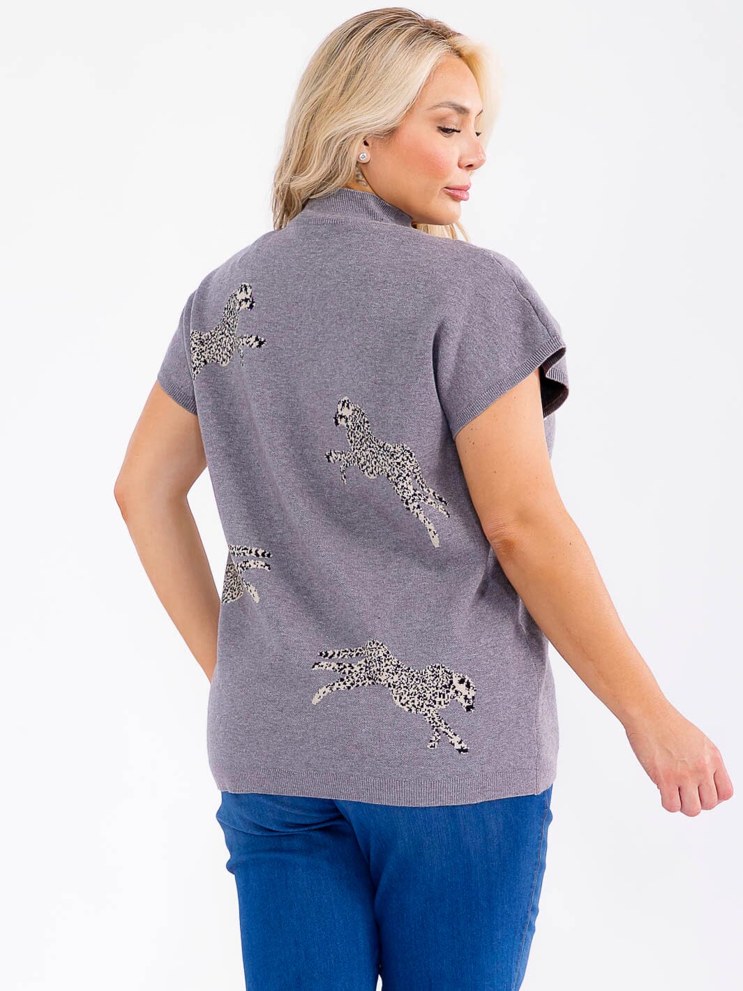 PLUS SIZE SHORT SLEEVE MOCK NECK GRAPHIC TOP