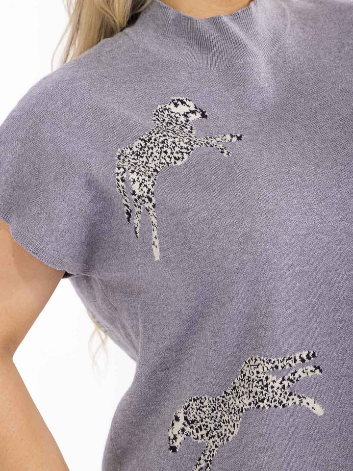 PLUS SIZE SHORT SLEEVE MOCK NECK GRAPHIC TOP
