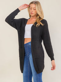 WOMEN'S LONG SLEEVE OPEN FRONT POCKETS KNIT CARDIGAN