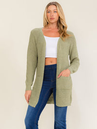 WOMEN'S LONG SLEEVE OPEN FRONT POCKETS KNIT CARDIGAN