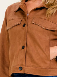 WOMEN'S LONG SLEEVE BUTTON UP FRONT POCKETS SUEDE JACKET
