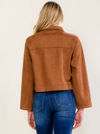 WOMEN'S LONG SLEEVE BUTTON UP FRONT POCKETS SUEDE JACKET