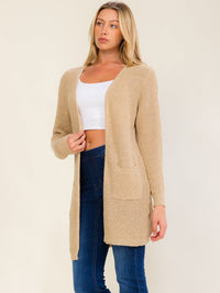 WOMEN'S LONG SLEEVE OPEN FRONT POCKETS KNIT CARDIGAN