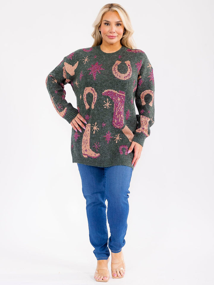 PLUS SIZE LONG SLEEVE GRAPHIC PULLOVER OVERSIZED SWEATER