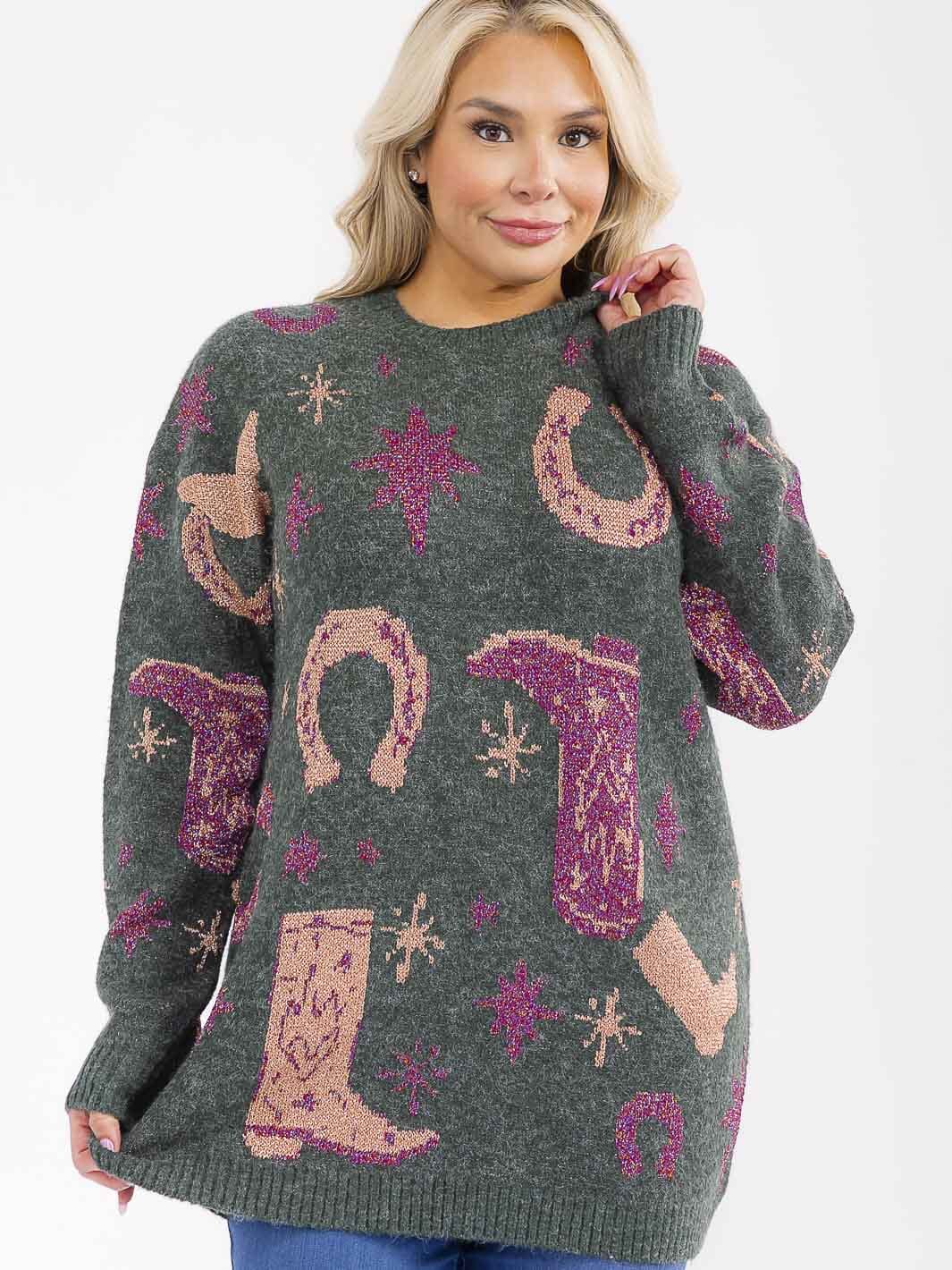 PLUS SIZE LONG SLEEVE GRAPHIC PULLOVER OVERSIZED SWEATER