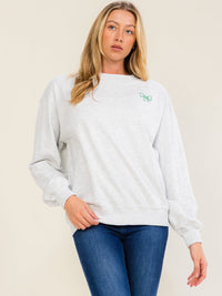 WOMEN'S LONG SLEEVE CLOVER STITCHED GRAPHIC PULLOVER SWEATER
