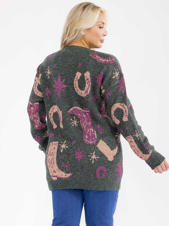 PLUS SIZE LONG SLEEVE GRAPHIC PULLOVER OVERSIZED SWEATER