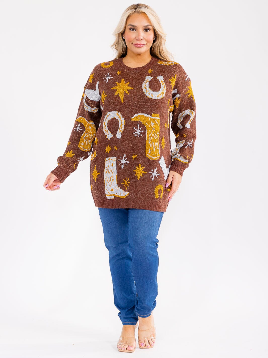 PLUS SIZE LONG SLEEVE GRAPHIC PULLOVER OVERSIZED SWEATER