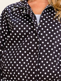 WOMEN'S LONG SLEEVE ZIPPER CLOSURE FRONT POCKETS POLKA DOTS DENIM JACKET
