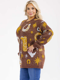 PLUS SIZE LONG SLEEVE GRAPHIC PULLOVER OVERSIZED SWEATER