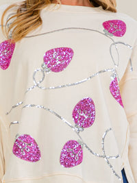 WOMEN'S LONG SLEEVE SEQUINS GRAPHIC PULLOVER SWEATER