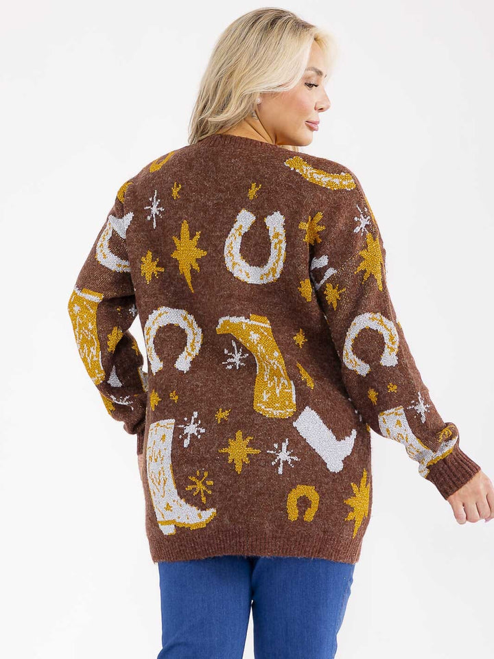 PLUS SIZE LONG SLEEVE GRAPHIC PULLOVER OVERSIZED SWEATER