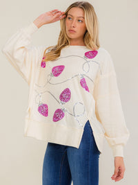 WOMEN'S LONG SLEEVE SEQUINS GRAPHIC PULLOVER SWEATER
