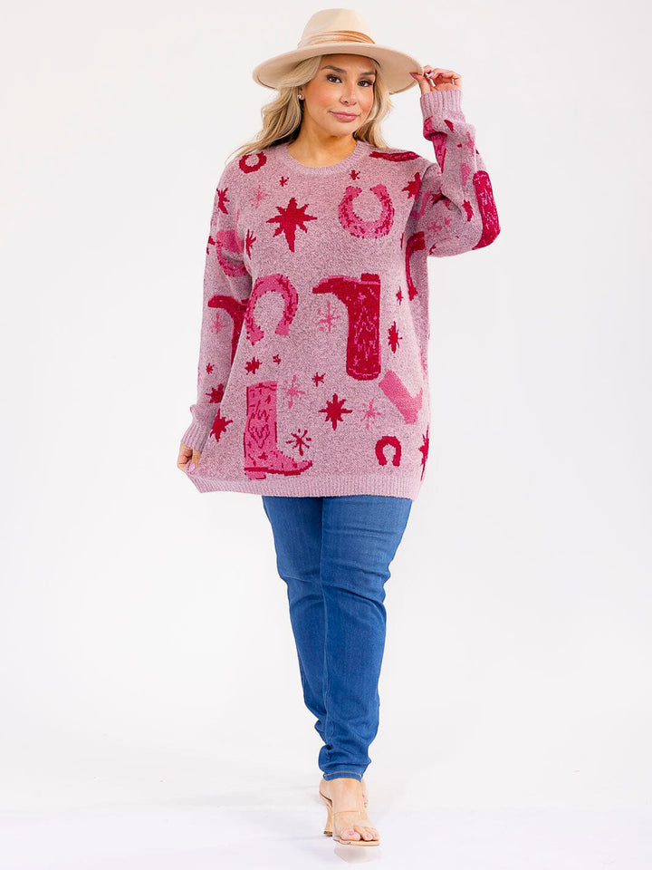 PLUS SIZE LONG SLEEVE GRAPHIC PULLOVER OVERSIZED SWEATER