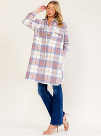 WOMEN'S LONG SLEEVE BUTTON UP FRONT POCKETS PLAID COAT