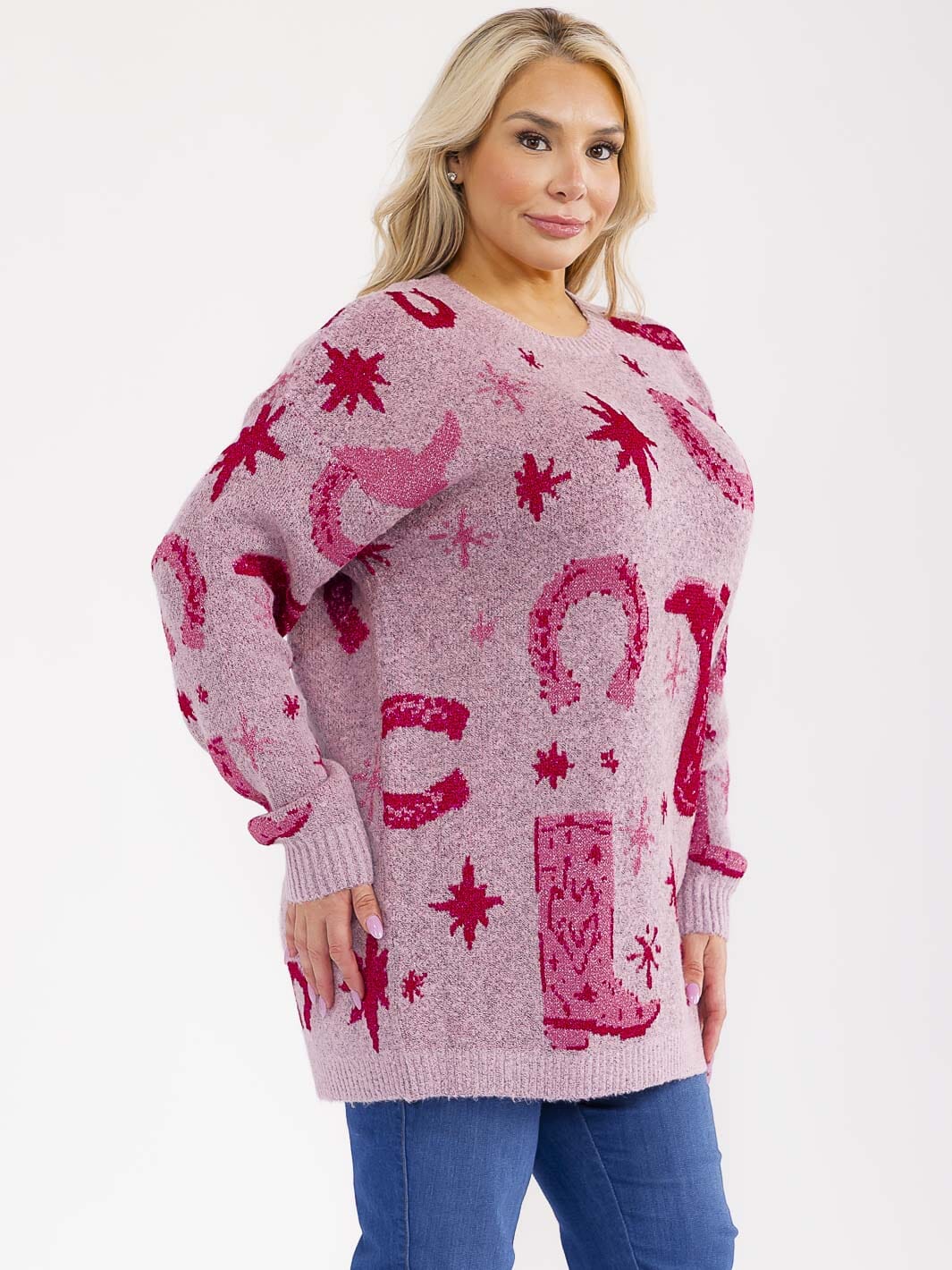 PLUS SIZE LONG SLEEVE GRAPHIC PULLOVER OVERSIZED SWEATER