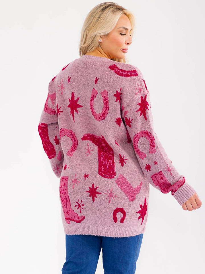 PLUS SIZE LONG SLEEVE GRAPHIC PULLOVER OVERSIZED SWEATER