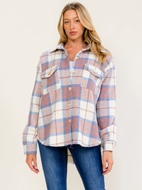 WOMEN'S LONG SLEEVE BUTTON UP FRONT POCKETS PLAID JACKET