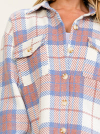 WOMEN'S LONG SLEEVE BUTTON UP FRONT POCKETS PLAID JACKET