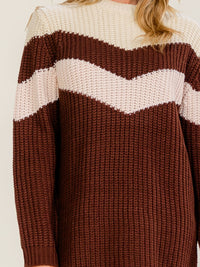 WOMEN'S LONG SLEEVE KNIT COLORBLOCK SWEATER MINI DRESS