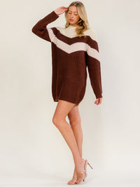 WOMEN'S LONG SLEEVE KNIT COLORBLOCK SWEATER MINI DRESS