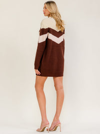 WOMEN'S LONG SLEEVE KNIT COLORBLOCK SWEATER MINI DRESS