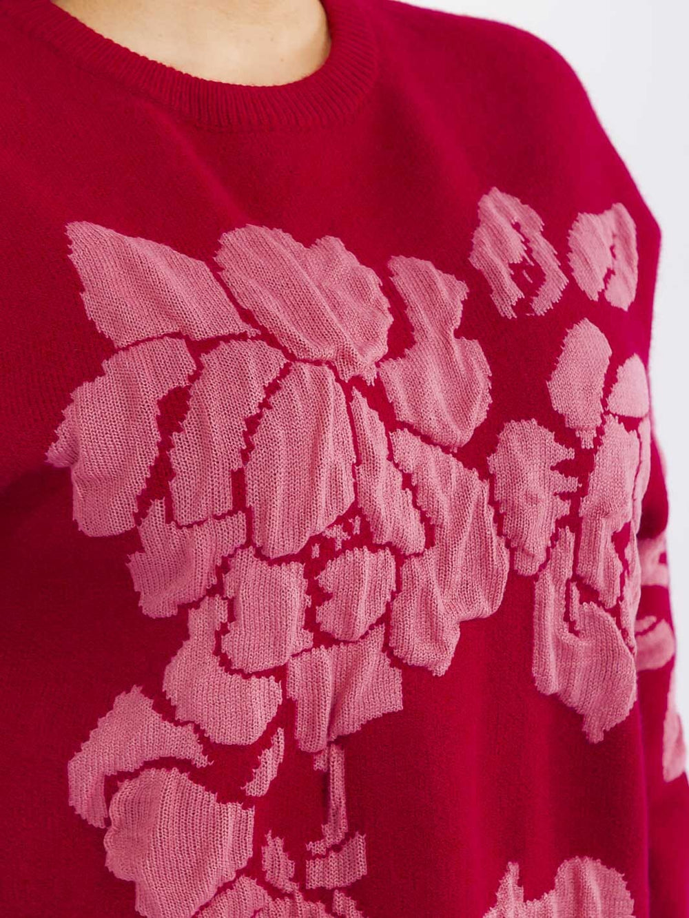 PLUS SIZE LONG SLEEVE FLORAL PRINT PULLOVER SWEATER