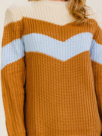 WOMEN'S LONG SLEEVE KNIT COLORBLOCK SWEATER MINI DRESS