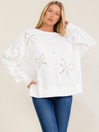 WOMEN'S LONG SLEEVE LACE BOWS PULLOVER SWEATER