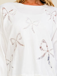 WOMEN'S LONG SLEEVE LACE BOWS PULLOVER SWEATER