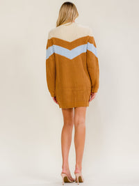WOMEN'S LONG SLEEVE KNIT COLORBLOCK SWEATER MINI DRESS