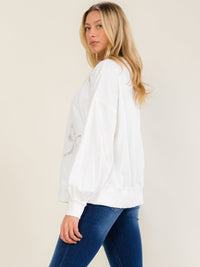 WOMEN'S LONG SLEEVE LACE BOWS PULLOVER SWEATER