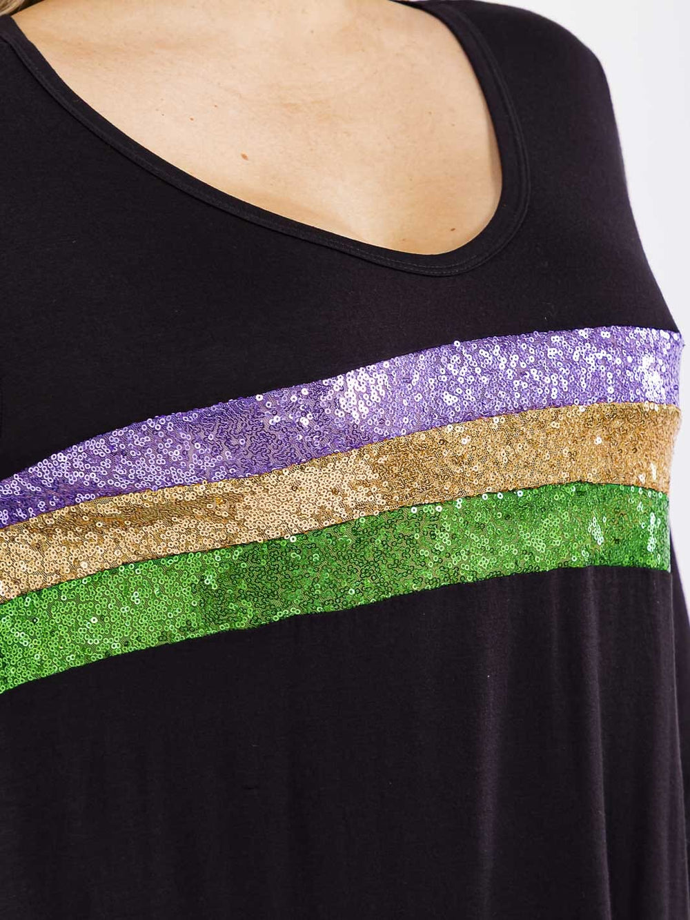 PLUS SIZE LONG SLEEVE V-NECK COLORBLOCK SEQUINS STRIPES TOP