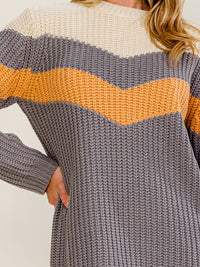 WOMEN'S LONG SLEEVE KNIT COLORBLOCK SWEATER MINI DRESS
