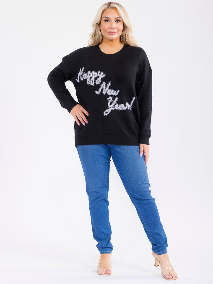 PLUS SIZE LONG SLEEVE GRAPHIC HOLIDAY PULLOVER SWEATER