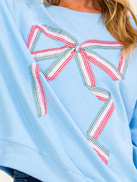 WOMEN'S LONG SLEEVE STITCHED BOW PULLOVER SWEATER