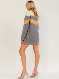 WOMEN'S LONG SLEEVE KNIT COLORBLOCK SWEATER MINI DRESS
