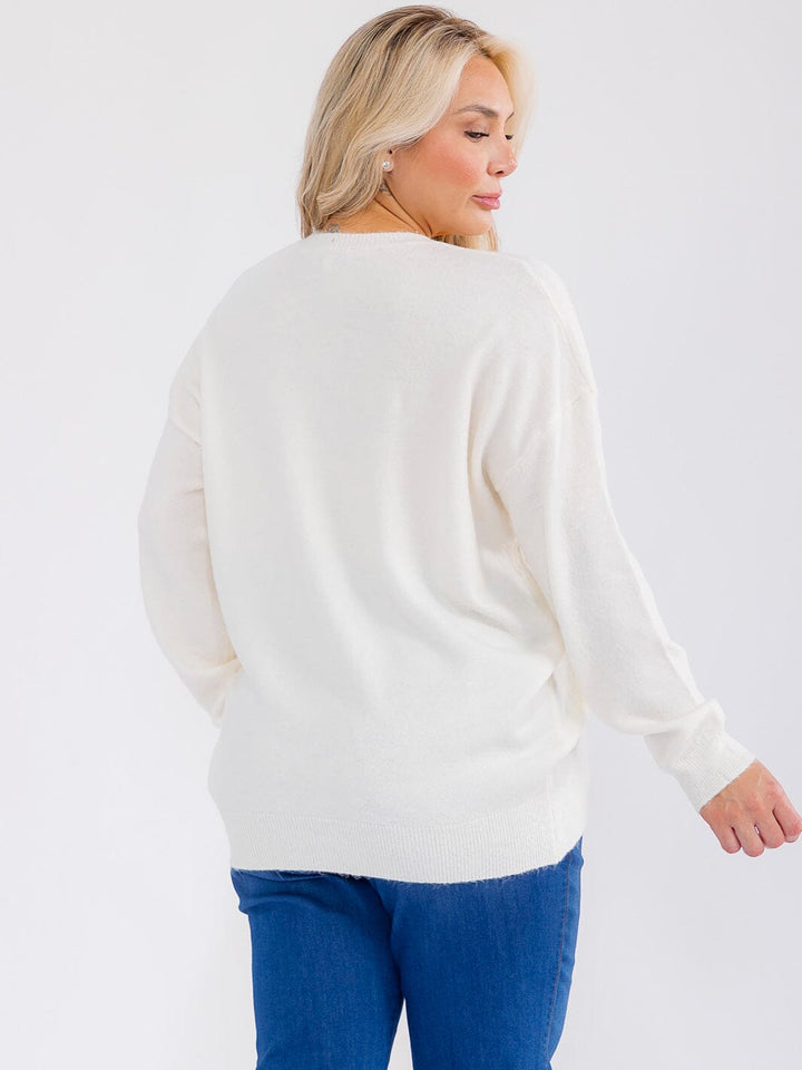 PLUS SIZE LONG SLEEVE GRAPHIC HOLIDAY PULLOVER SWEATER