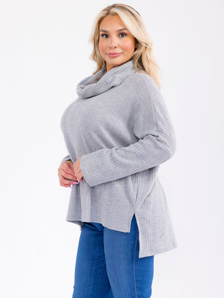 PLUS SIZE LONG SLEEVE TURTLE NECK HIGH LOW PULLOVER SWEATER
