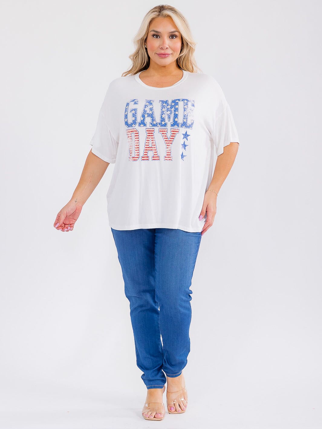 PLUS SIZE SHORT SLEEVE GRAPHIC BASIC TOP