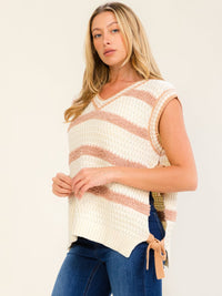 WOMEN'S SLEEVELESS V-NECK COLORBLOCK STRIPES KNIT SWEATER VEST