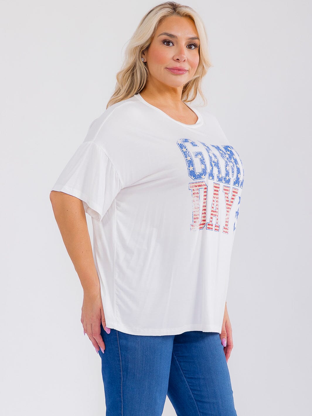 PLUS SIZE SHORT SLEEVE GRAPHIC BASIC TOP