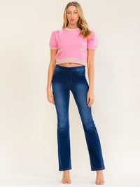WOMEN'S SHORT PUFF SLEEVE SWEATER CROP BLOUSE