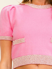 WOMEN'S SHORT PUFF SLEEVE SWEATER CROP BLOUSE