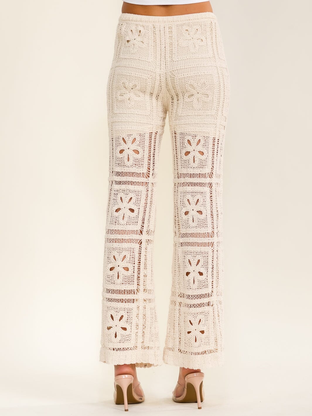 WOMEN'S ELASTIC WAIST FLORAL CROCHET STRAIGHT LEG PANTS